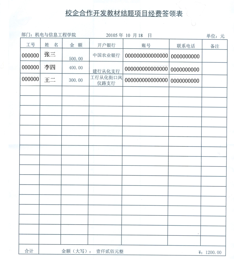 5.劳务费金额签领表