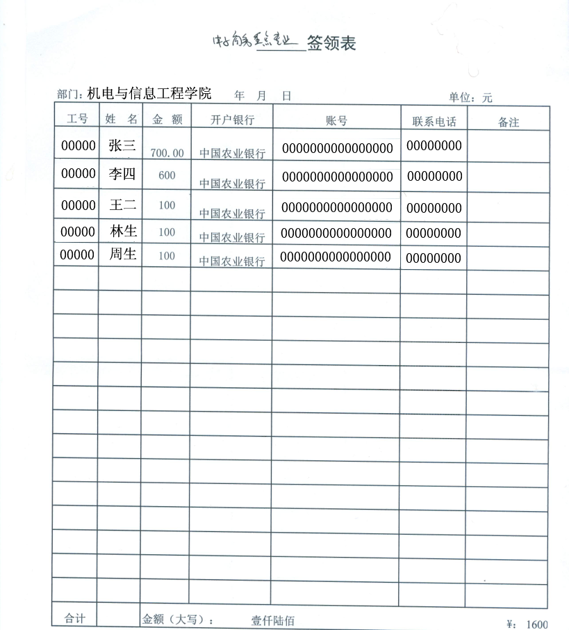 5.劳务费金额签领表